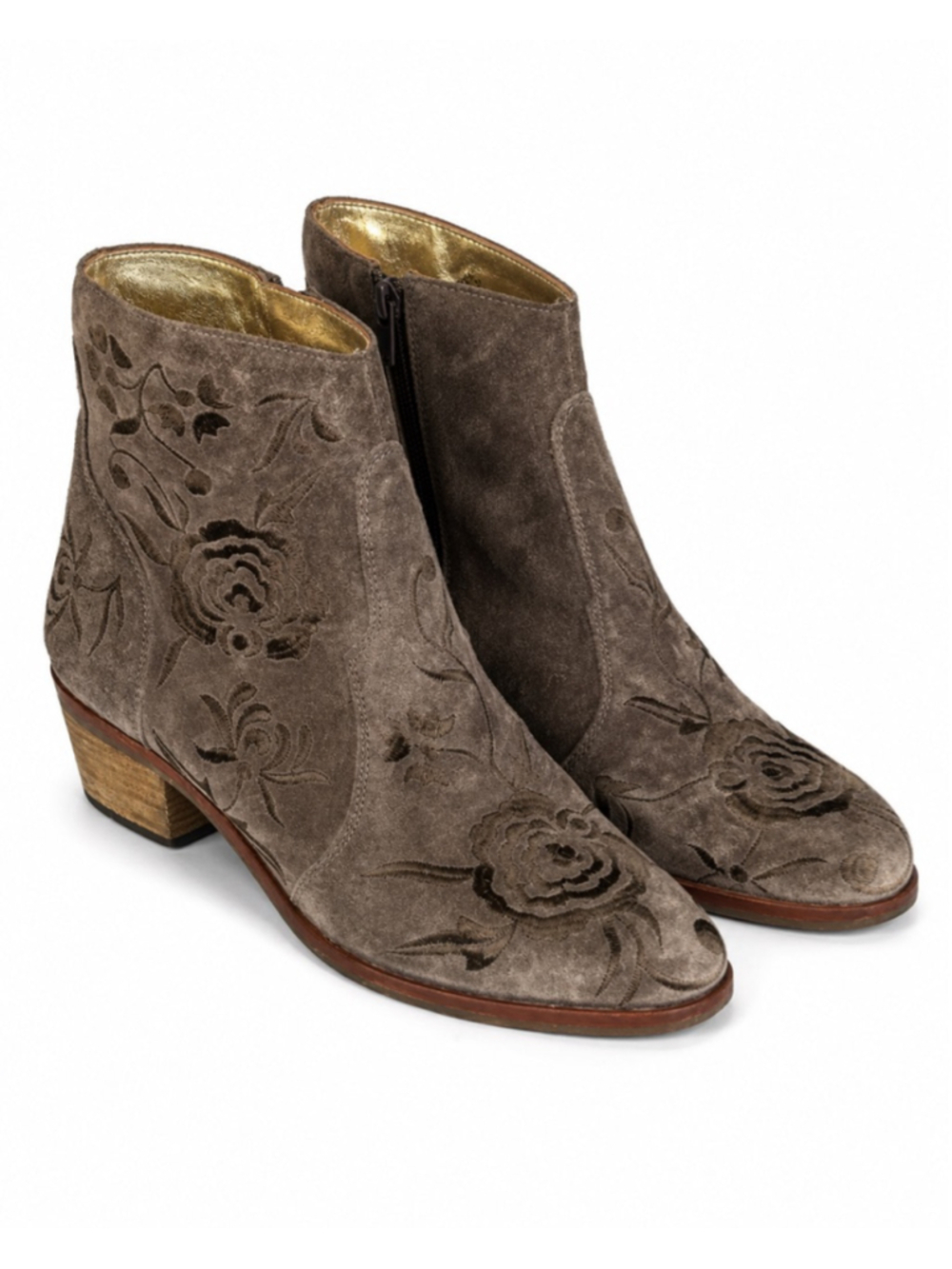 JD Williams Floral Embroidered Suede Ankle Boots Taupe Brown Size 10